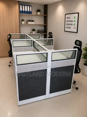 4-Way Cluster Workstation With Privacy Panels & Drawers