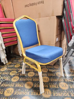 Banquet Chair / Conference Chair - Blue Fabric With Gold Frame