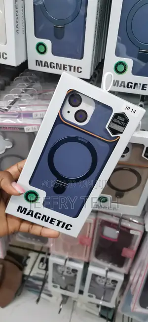 Navy Blue Magnetic Case for iPhone 14 With a Built-in Ring Stand