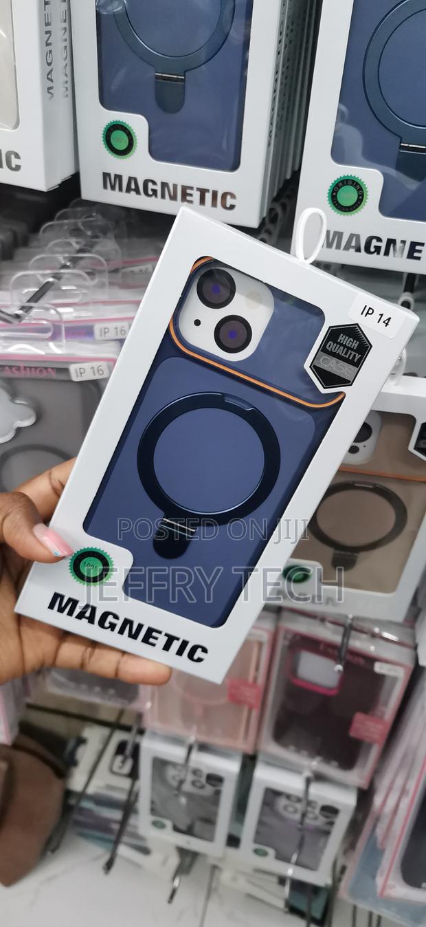 Navy Blue Magnetic Case for iPhone 14 With a Built-in Ring Stand - main view