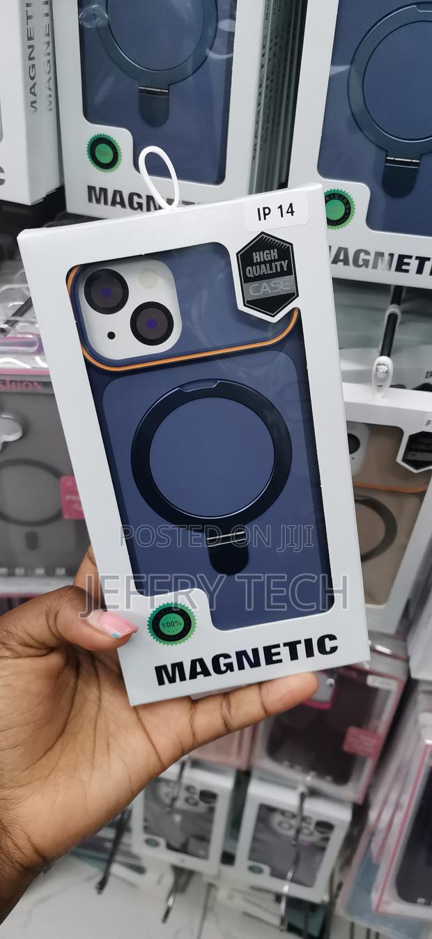 Navy Blue Magnetic Case for iPhone 14 With a Built-in Ring Stand - thumbnail 2