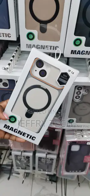 High-Quality Magnetic Case With an Orange Camera Border for iPhone 14