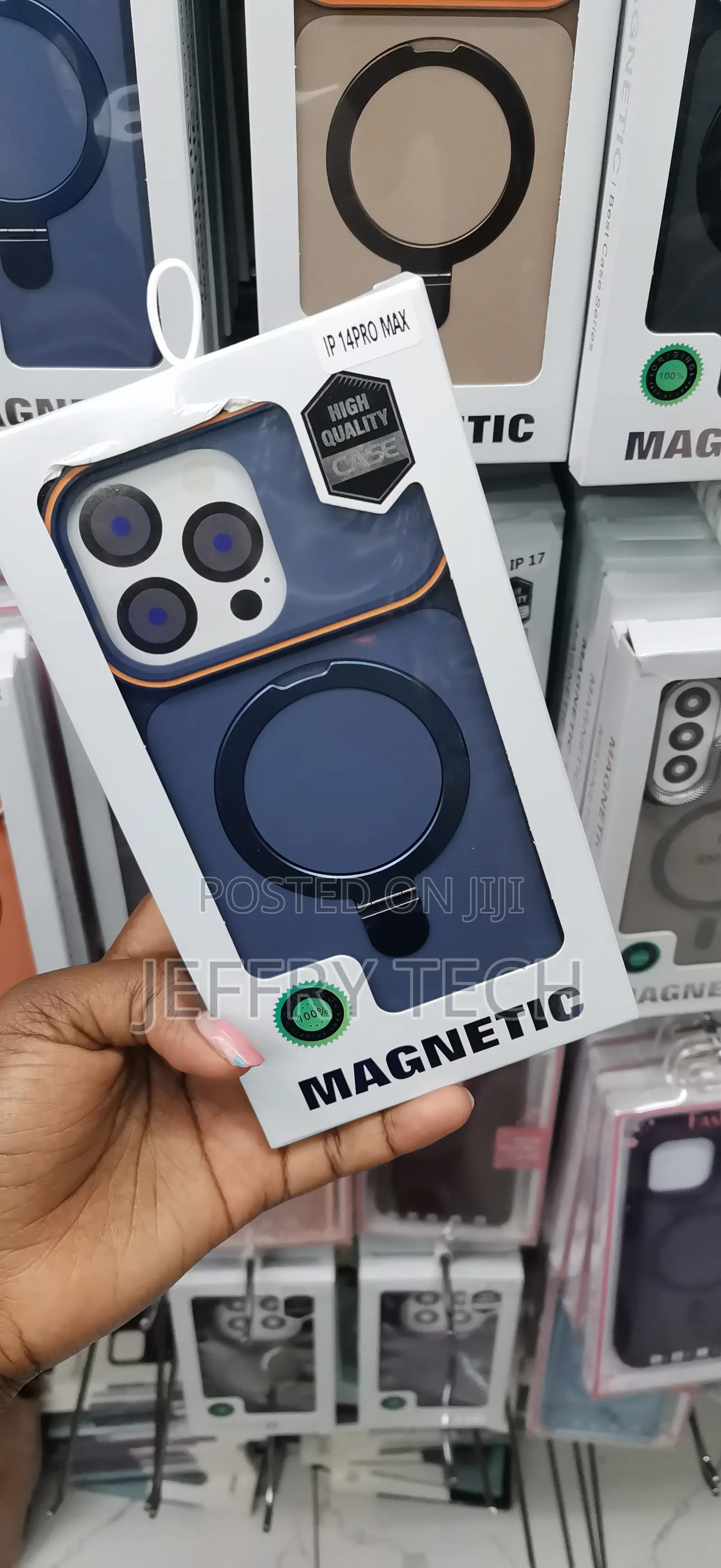 Blue Magnetic Kickstand Phone Case for the Apple iPhone 14 Pro Max.