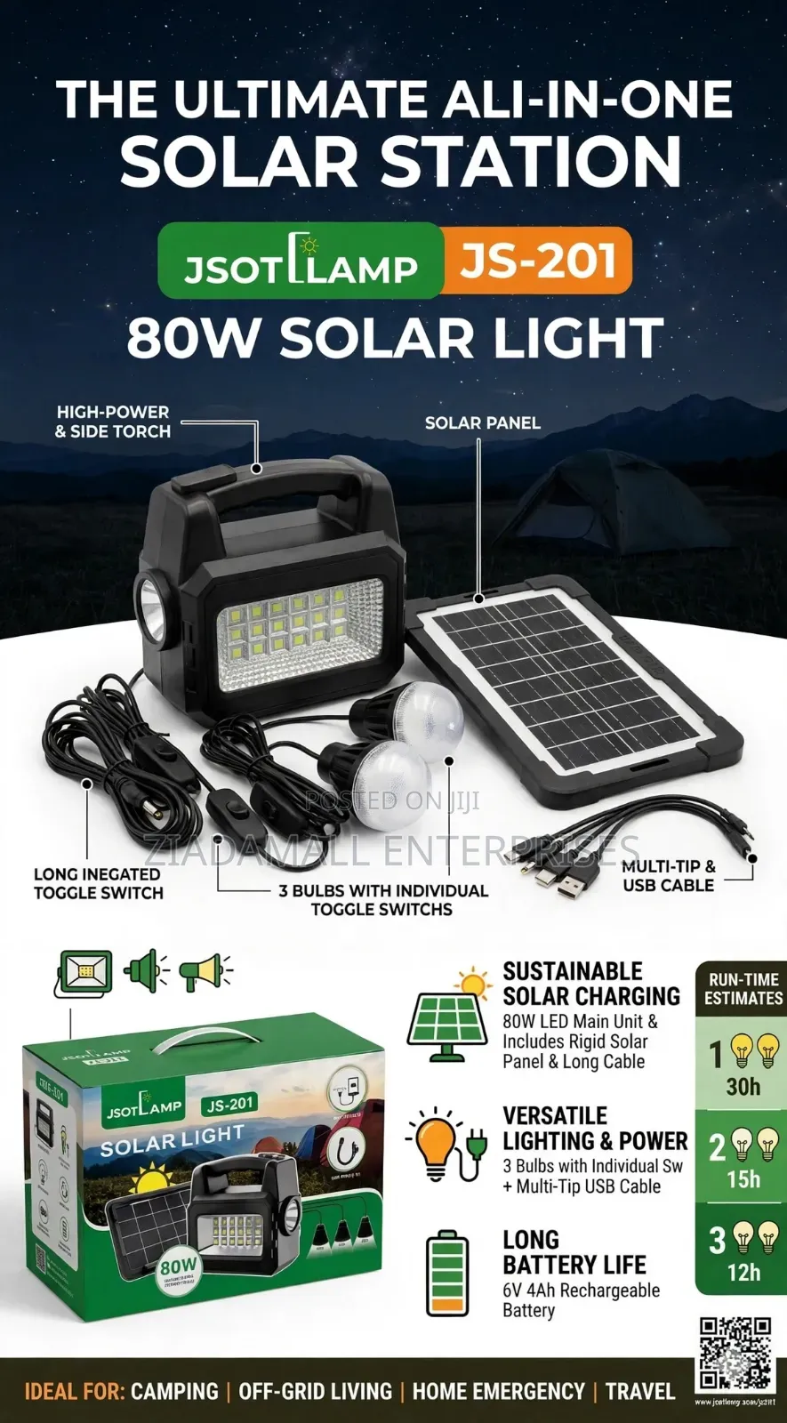 Solar Lighting System Kit With 3 Bulbs. *Sks