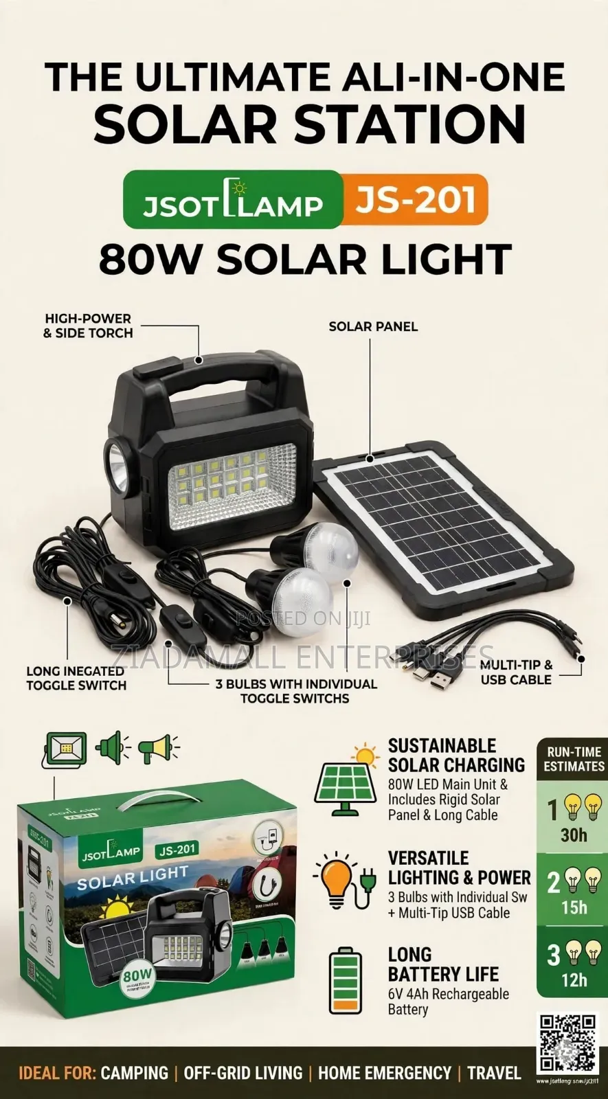 Solar Lighting System Kit With 3 Bulbs. *Sks