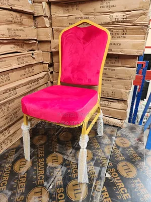 Banquet Chair / Conference Chair - Red Velvet With Gold Metal Frame