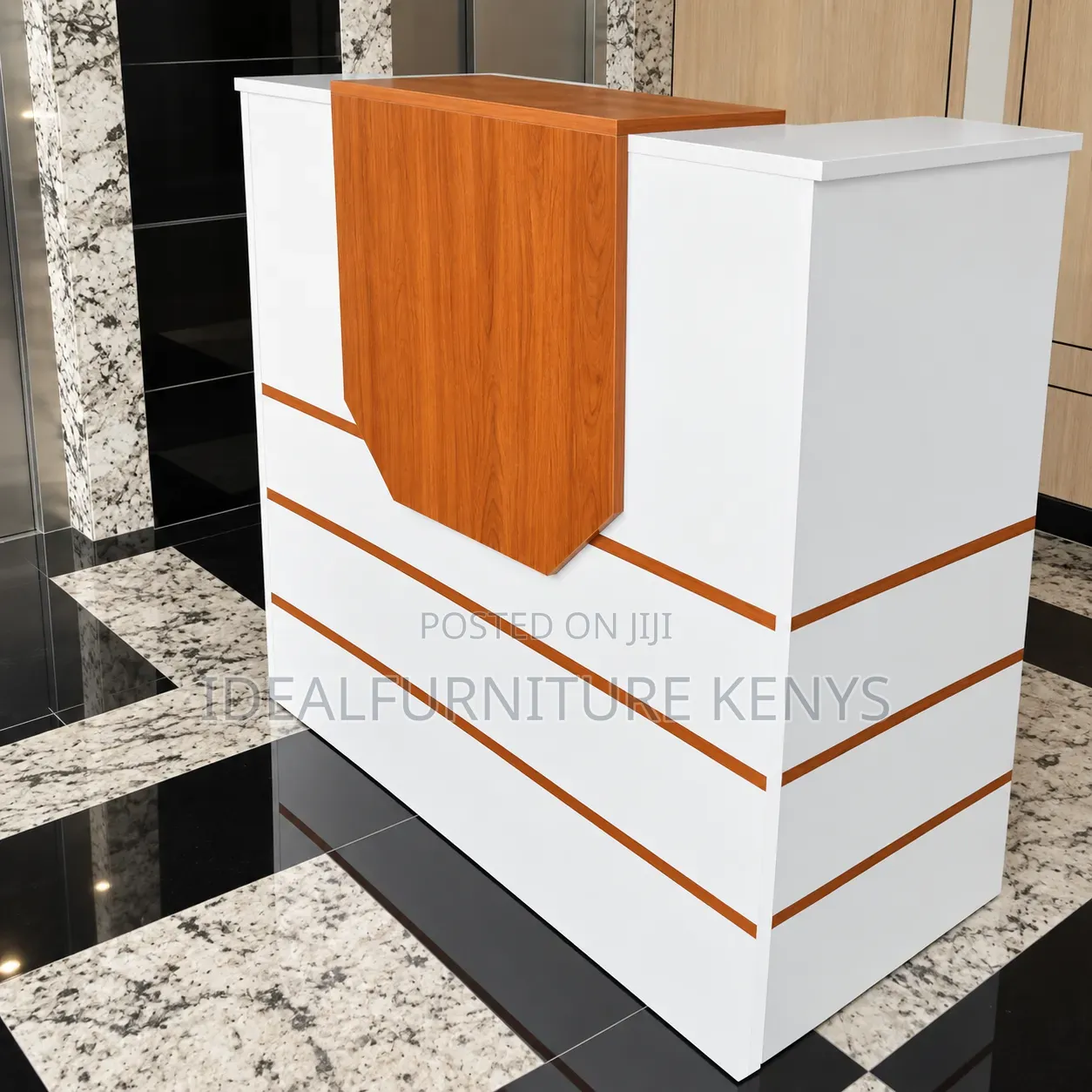 Reception Desk / Front Office Desk 1.2M White & Wood - Modern Design