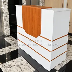 Reception Desk / Front Office Desk 1.2M White & Wood - Modern Design