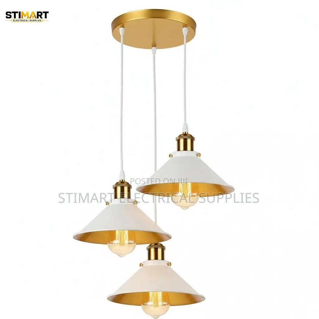 White and Gold 3-Light Pendant – Round Base