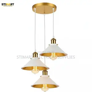 White and Gold 3-Light Pendant – Round Base