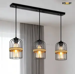 Decorative Rope and Metal Cage Hanging Light