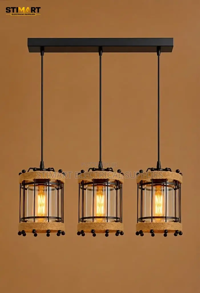 Cylindrical Rope Cage 3-Light Pendant