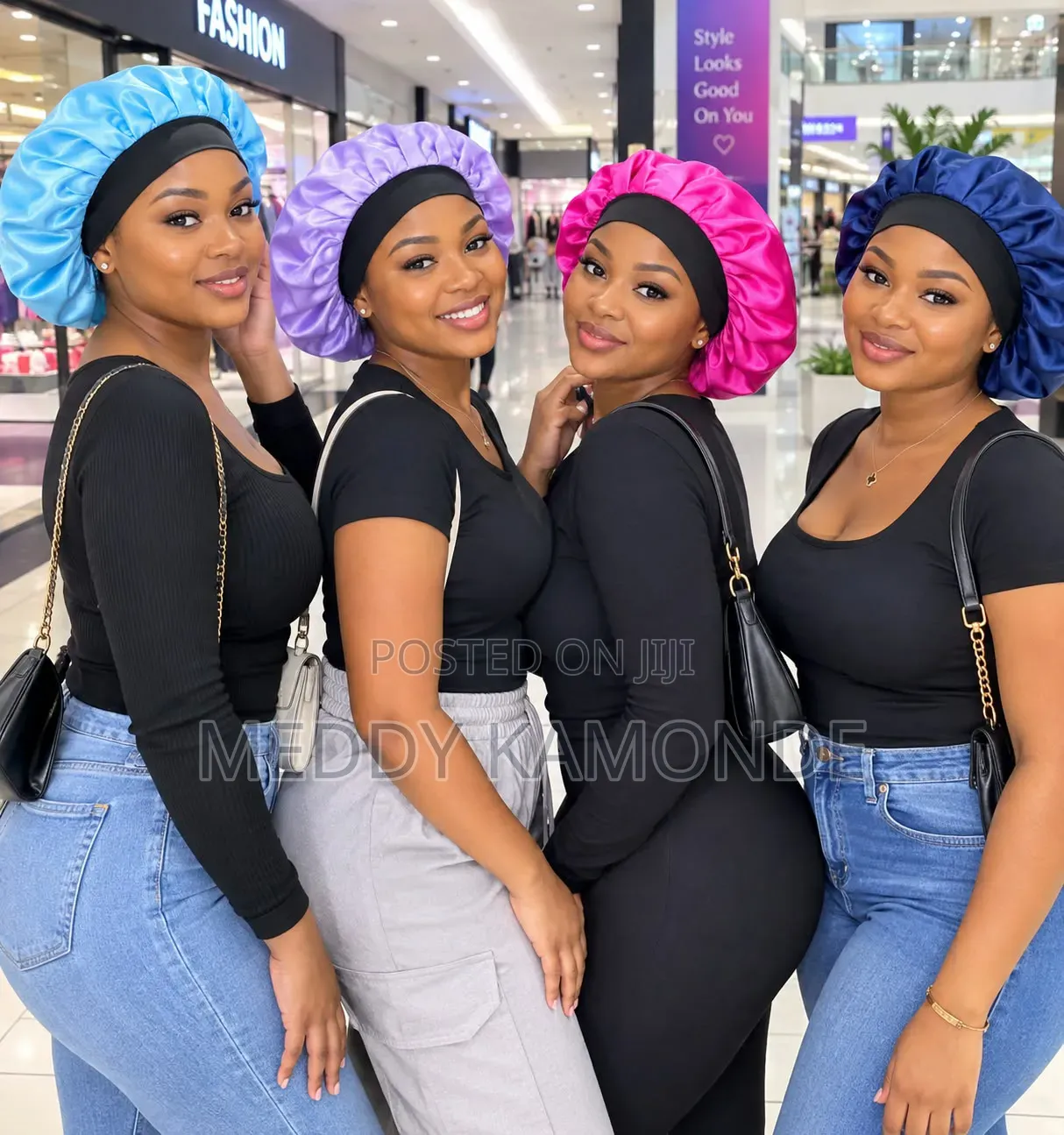 Grey/Black/Pink Hair Bonnets