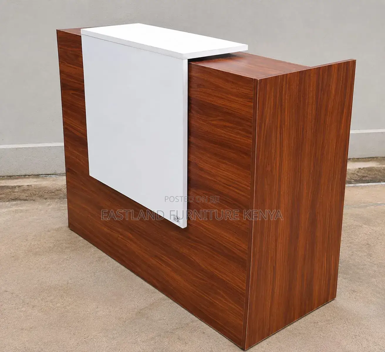 Reception Desk 1.2M - Walnut Brown & White Modern Counter