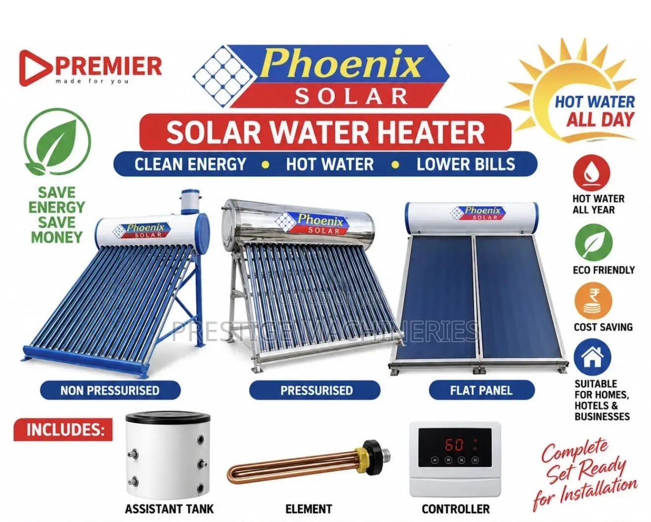Phonex Solar Water Heater Machine 200l/Non Pressurized Water Heater