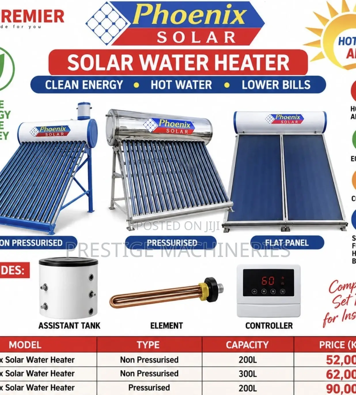 Phonex Solar Water Heater Machine 200l/Non Pressurized Water Heater