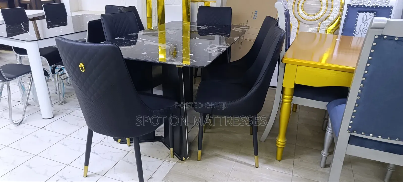 Dining Set With Marble Top Table + 6 Leather Seats. Free Delivery!