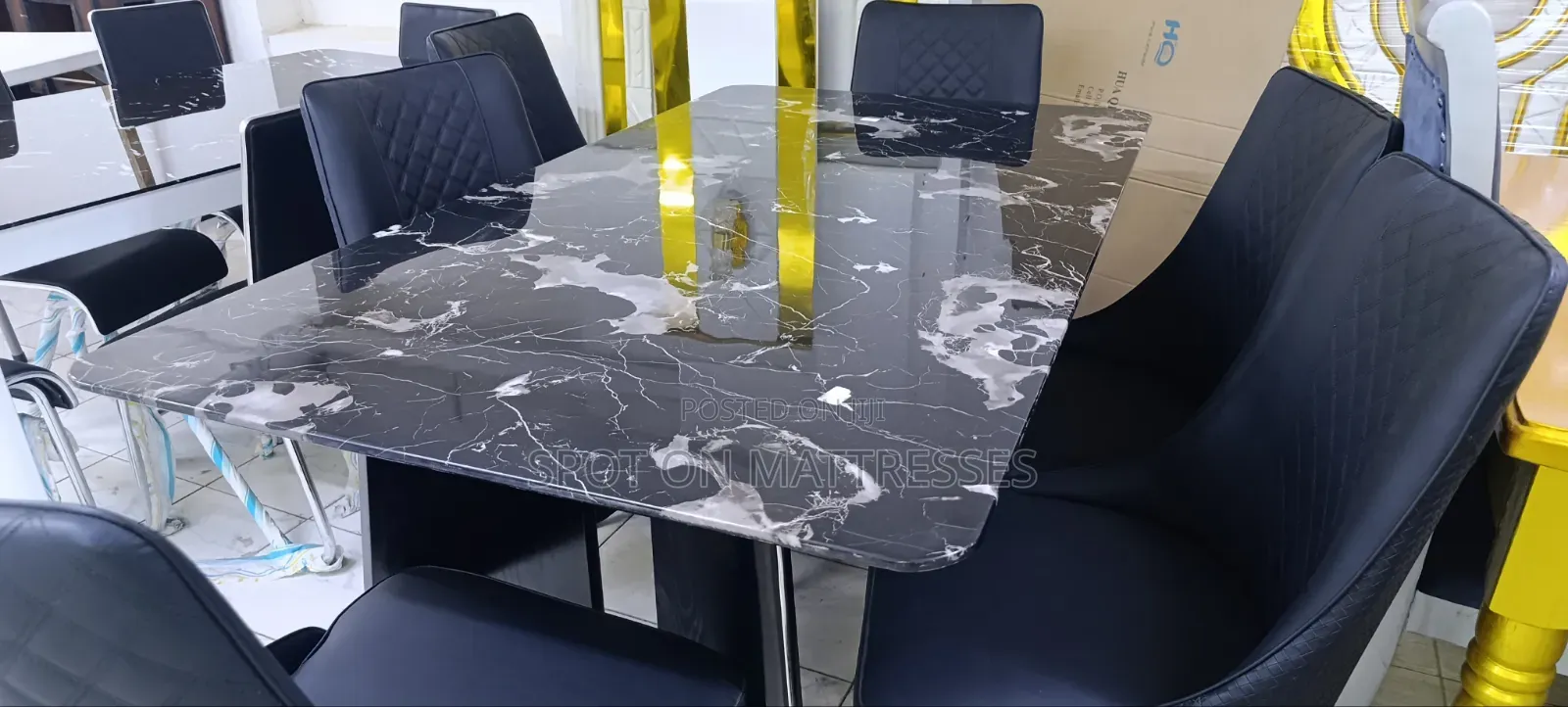 Dining Set With Marble Top Table + 6 Leather Seats. Free Delivery!