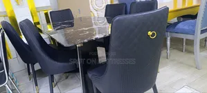 Dining Set With Marble Top Table + 6 Leather Seats. Free Delivery!