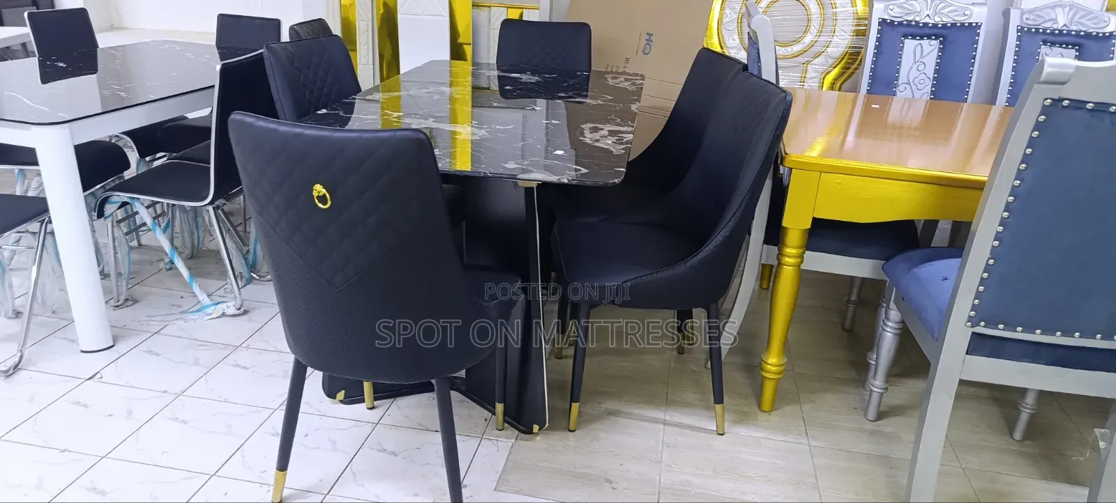 Dining Set With Marble Top Table + 6 Leather Seats. Free Delivery!