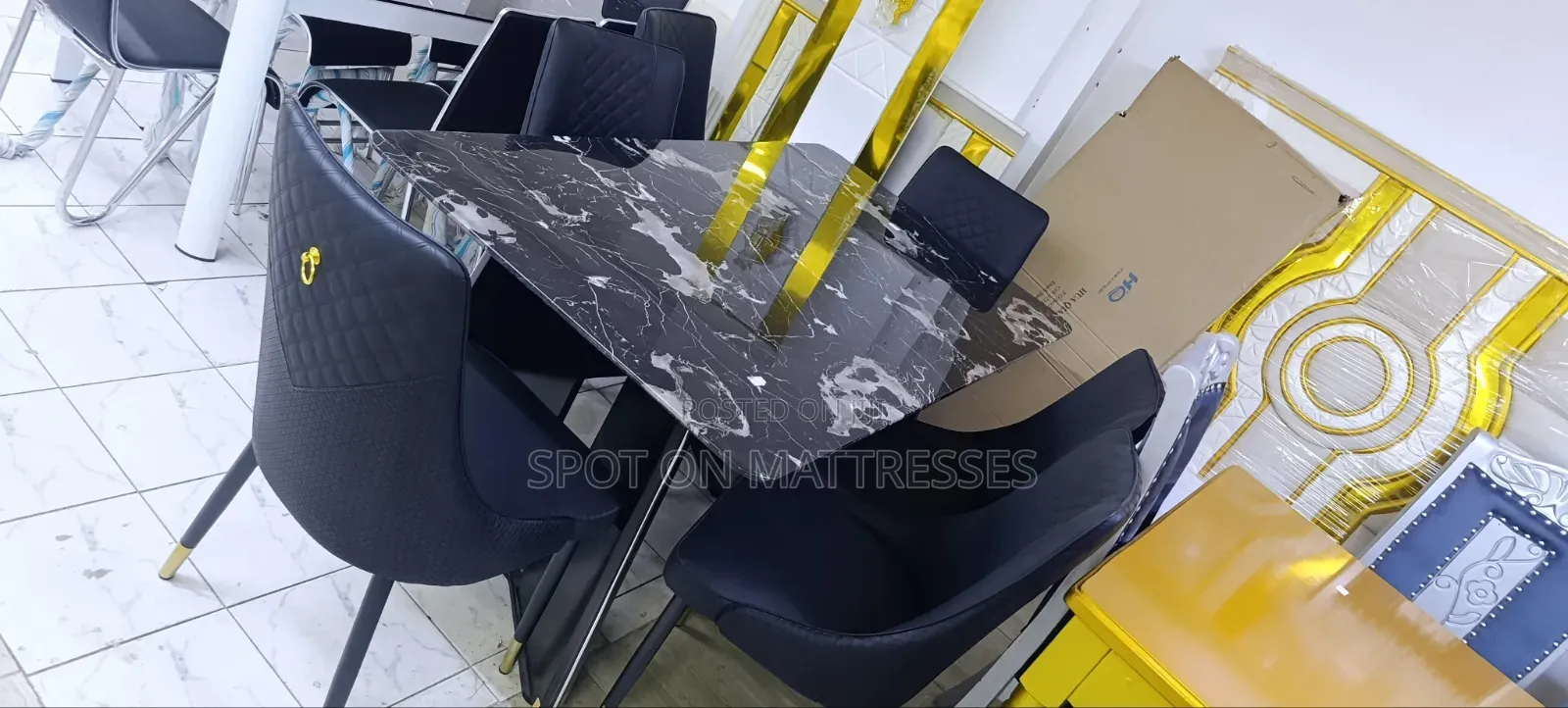 Dining Set With Marble Top Table + 6 Leather Seats. Free Delivery!
