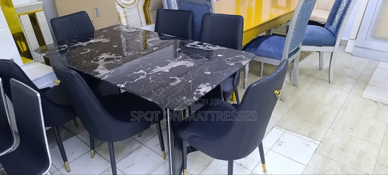 Dining Set With Marble Top Table + 6 Leather Seats. Free Delivery!