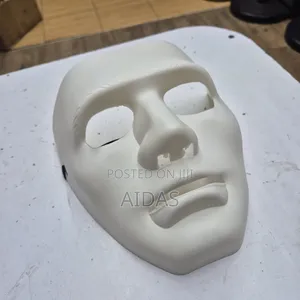 Man Adjustable Black Elastic Band Full Face Halloween Party Mask White
