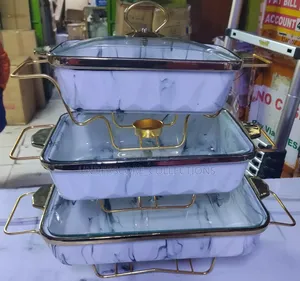 3pcs Ceramic Square Marble Chaffing Dish