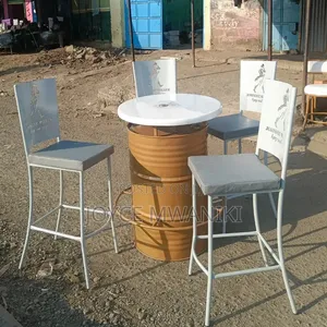 Custom Bar Drum Table With Laser Cut Powder Coated Bar Chairs