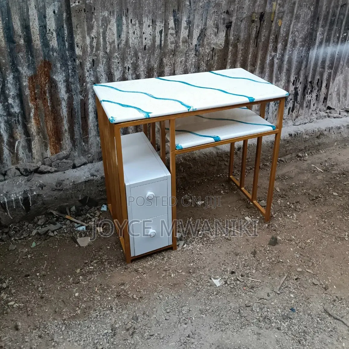 Manicure Marble Table, With Blue Flowers 