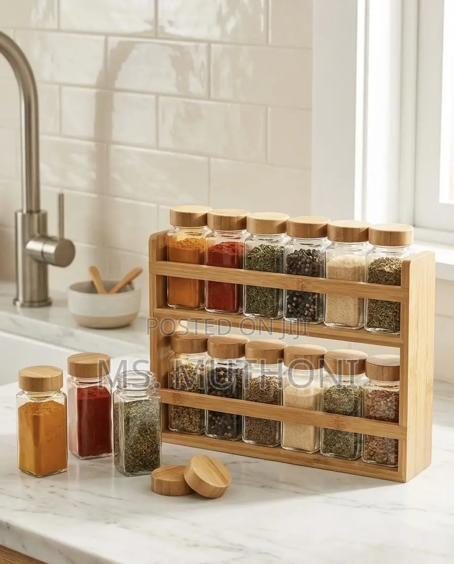 12-in-1 Wooden Spice Rack Complete With Glass Spice Jars
