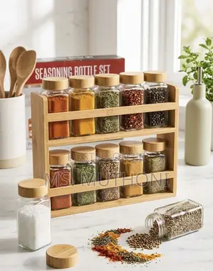 12-in-1 Wooden Spice Rack (With Glass Jars)