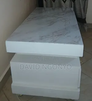 Modern White Table With 2 Drawers – Marble Top