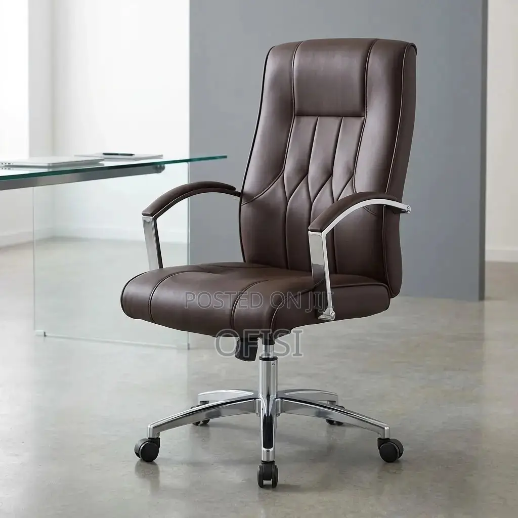 Office Chair; Brown Leather Ergonomic Office Chair