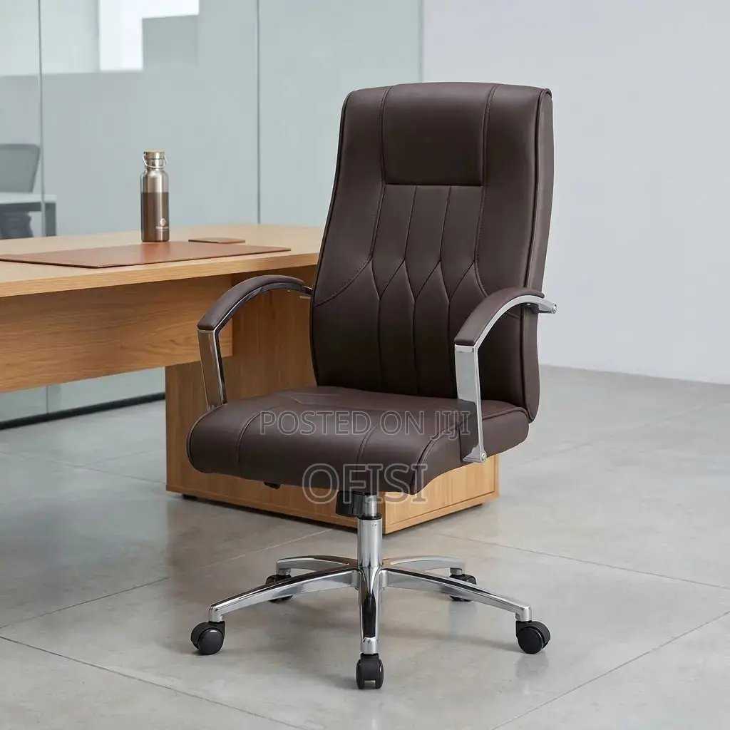 Office Chair; Brown Leather Ergonomic Office Chair