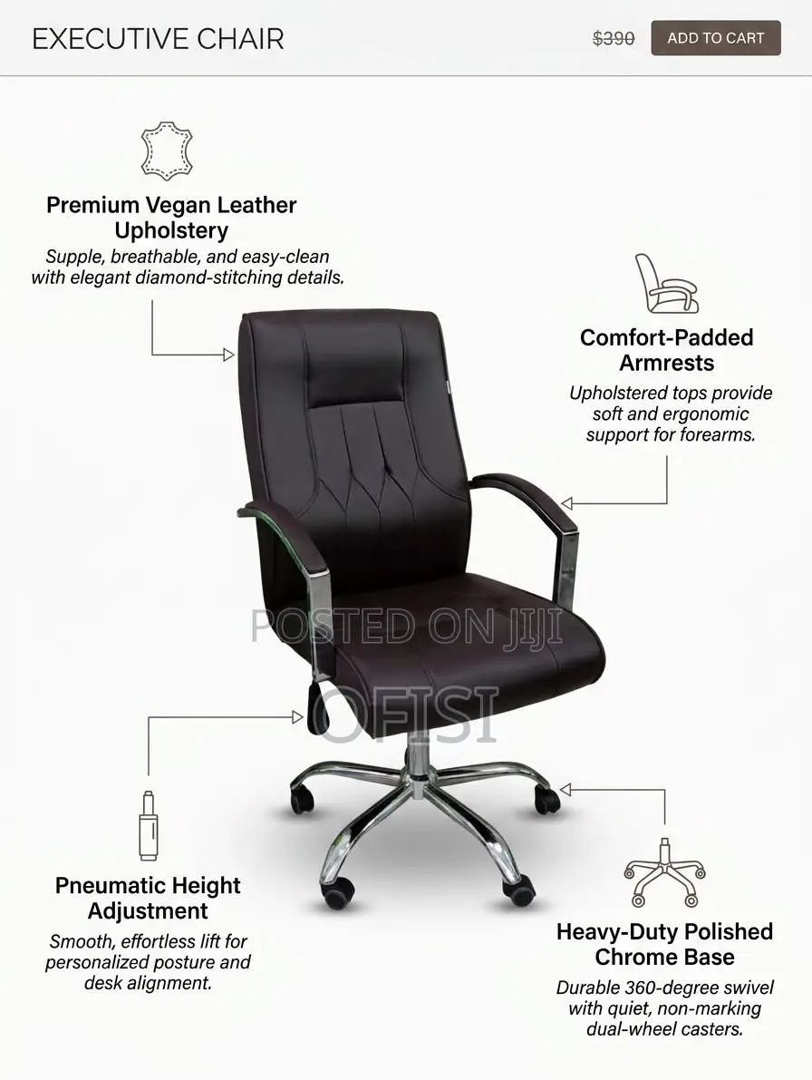 Office Chair; Brown Leather Ergonomic Office Chair