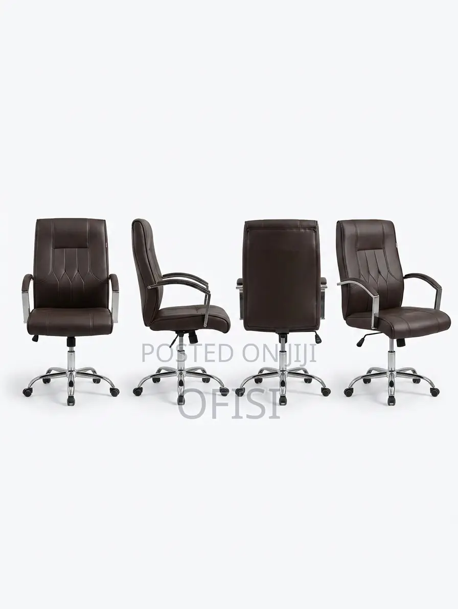 Office Chair; Brown Leather Ergonomic Office Chair
