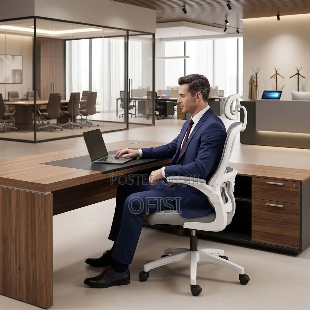 Office Chairs| White High-Back Orthopedic Office Seat