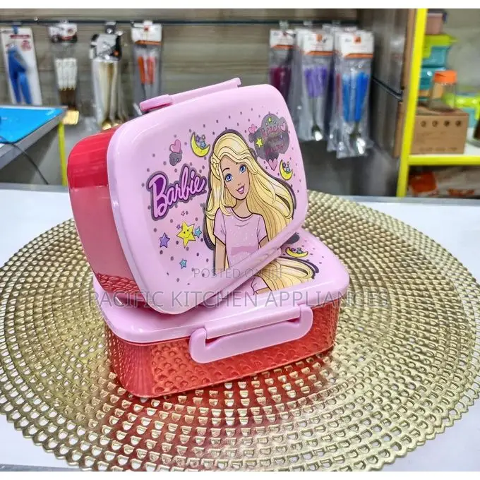 Kids Cartoon Themed Snack Box / Lunch Box - With Fork + Spoon -PINK