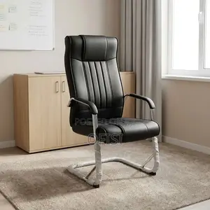 Office Chair; Black Leather Conference Chair