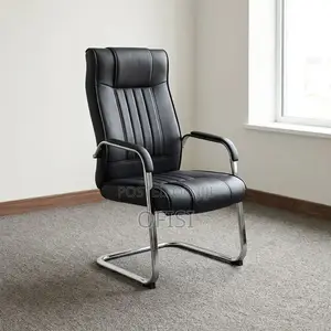 Office Chair; Black Leather Conference Chair