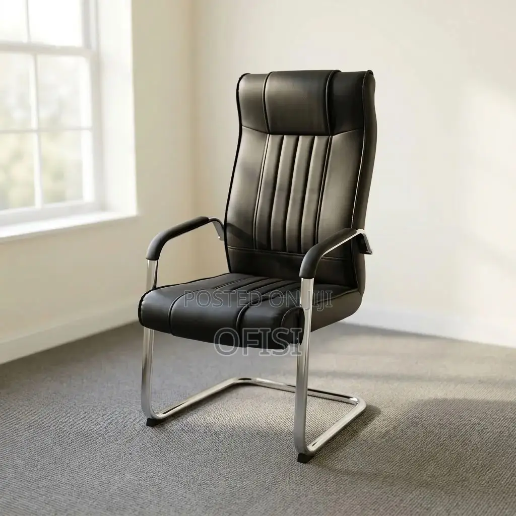 Office Chair; Black Leather Conference Chair