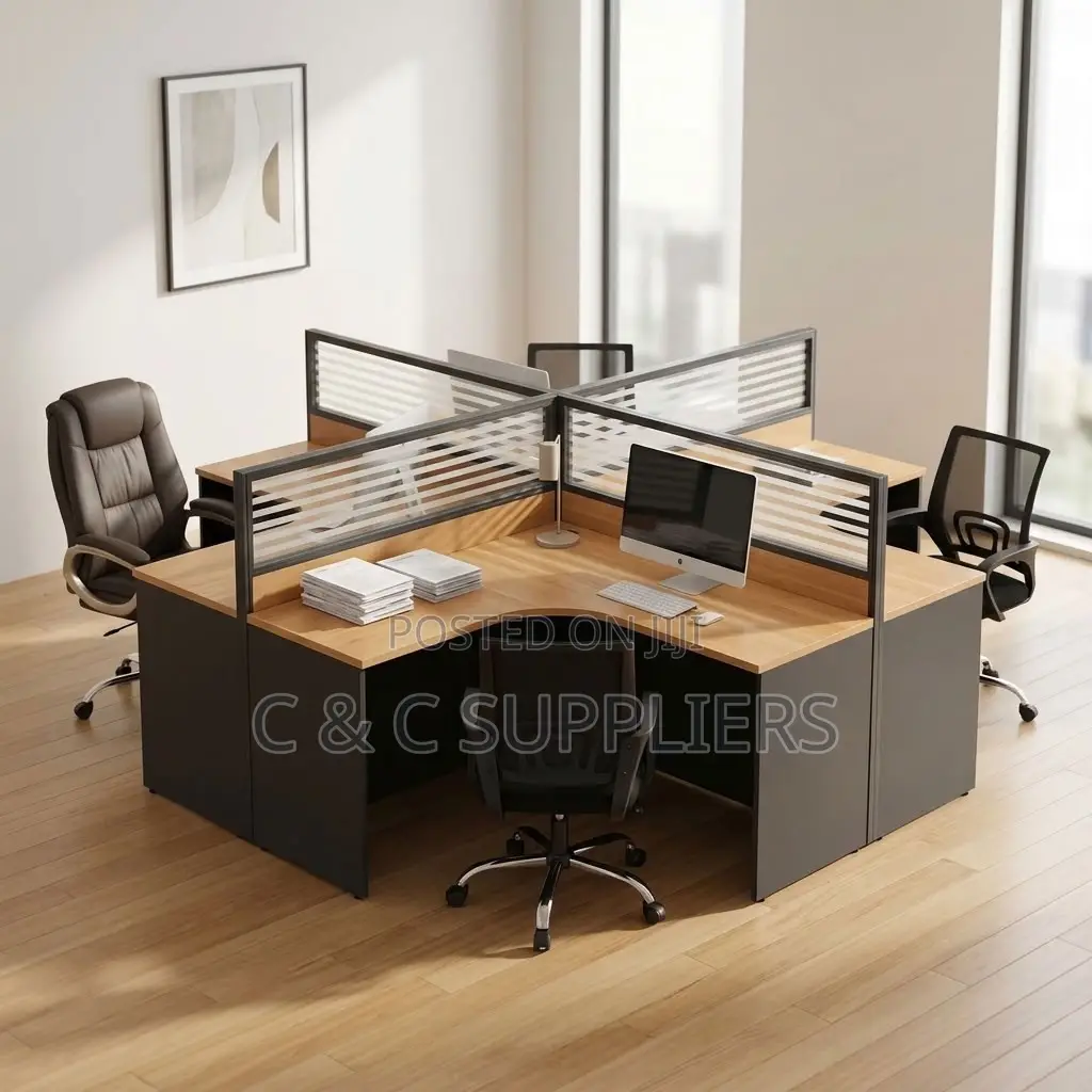 4-Way Curved Brown Workstation Desk