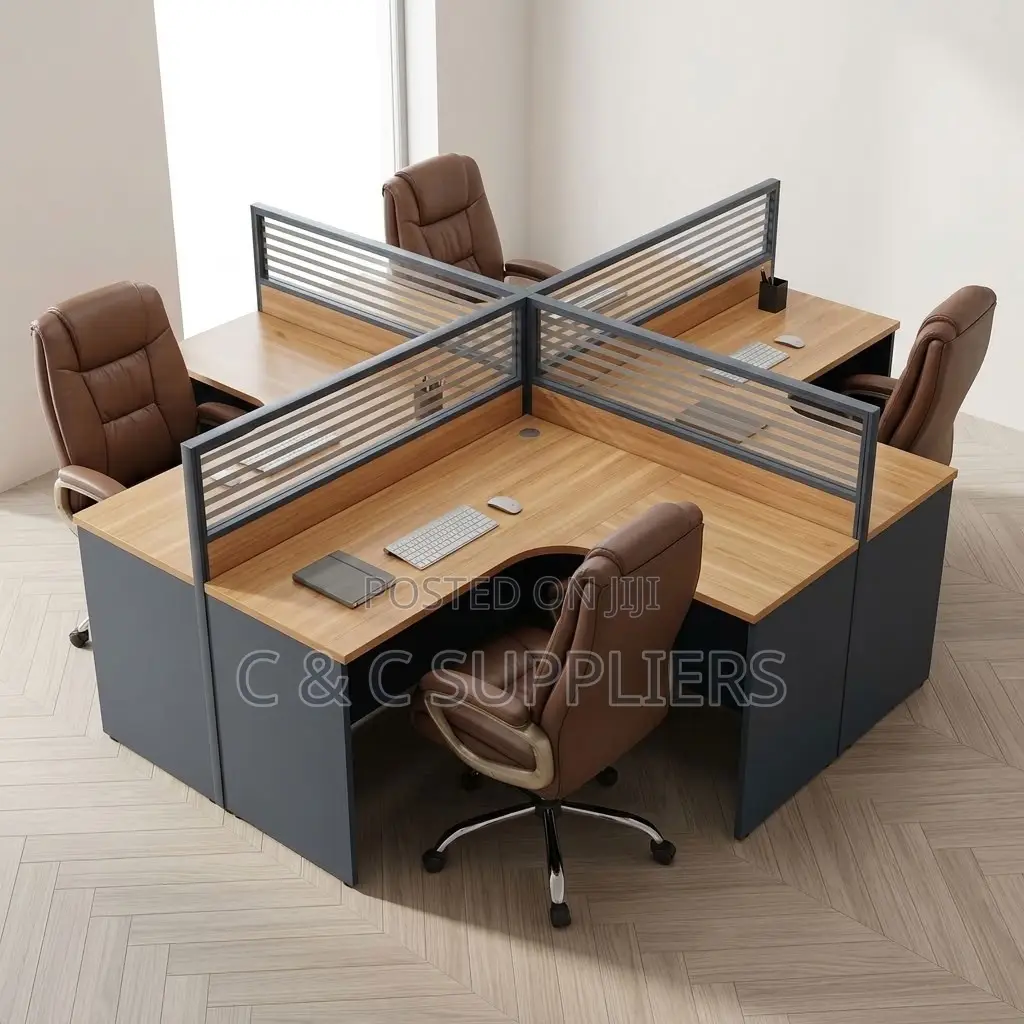 4-Way Curved Brown Workstation Desk