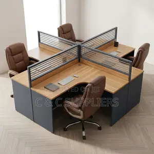 4-Way Curved Brown Workstation Desk