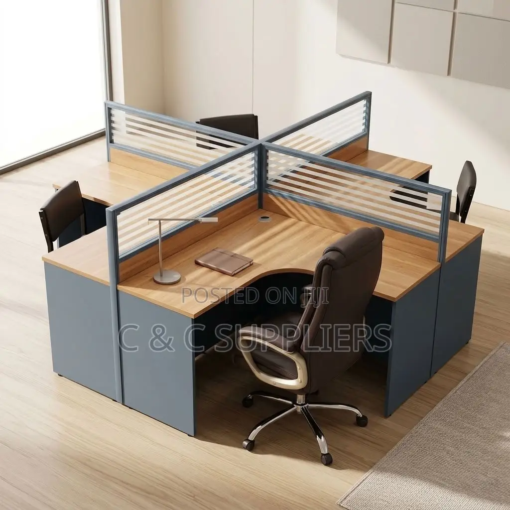 4-Way Curved Brown Workstation Desk