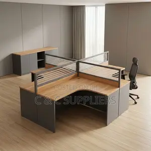 4-Way Curved Brown Workstation Desk