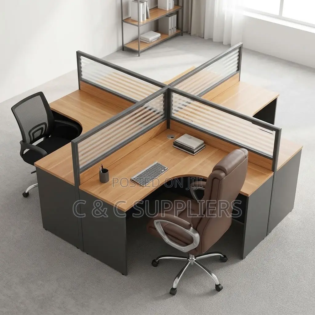 4-Way Curved Brown Workstation Desk