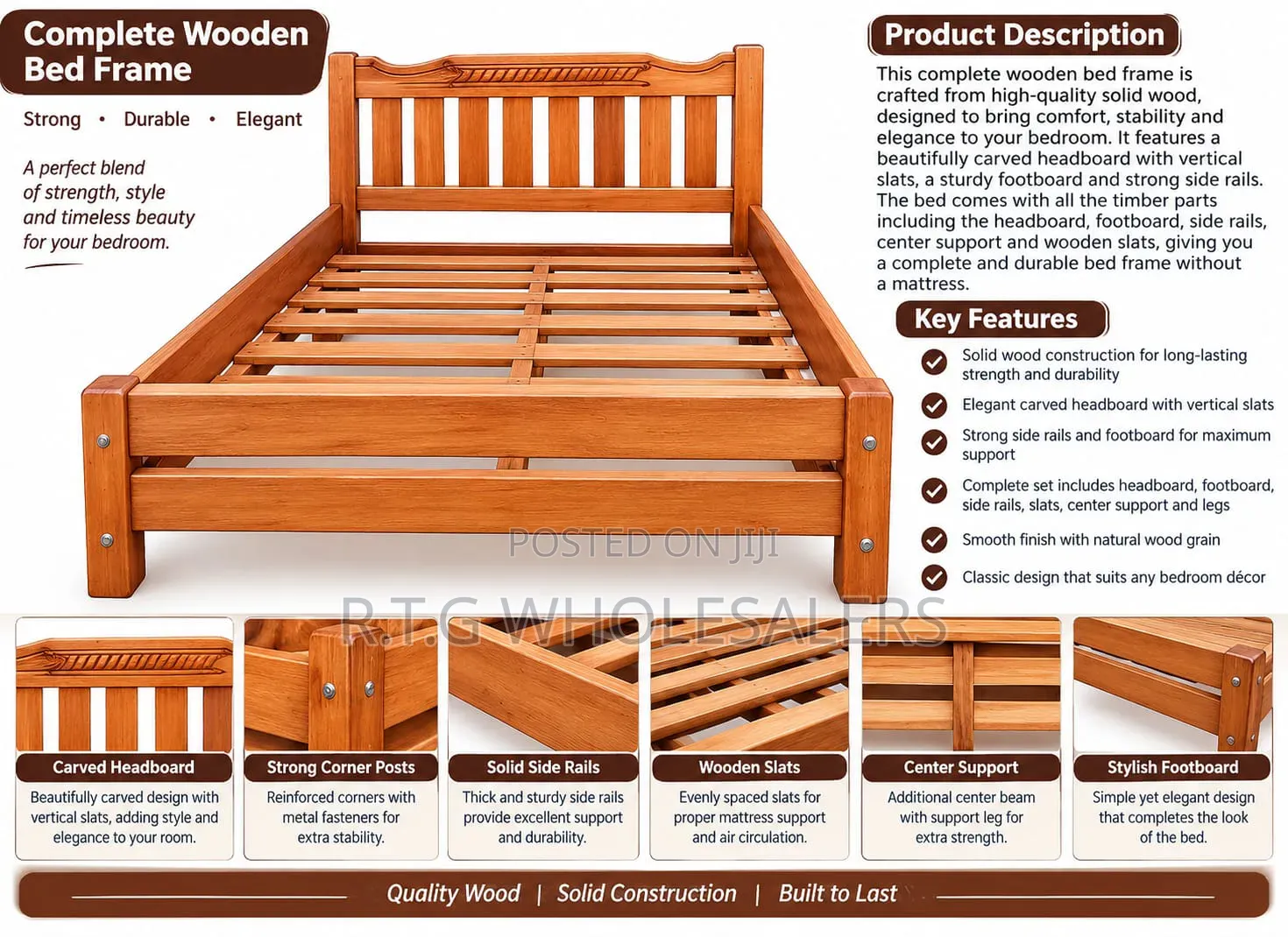 Pure Wooden Complete Bed 4*6