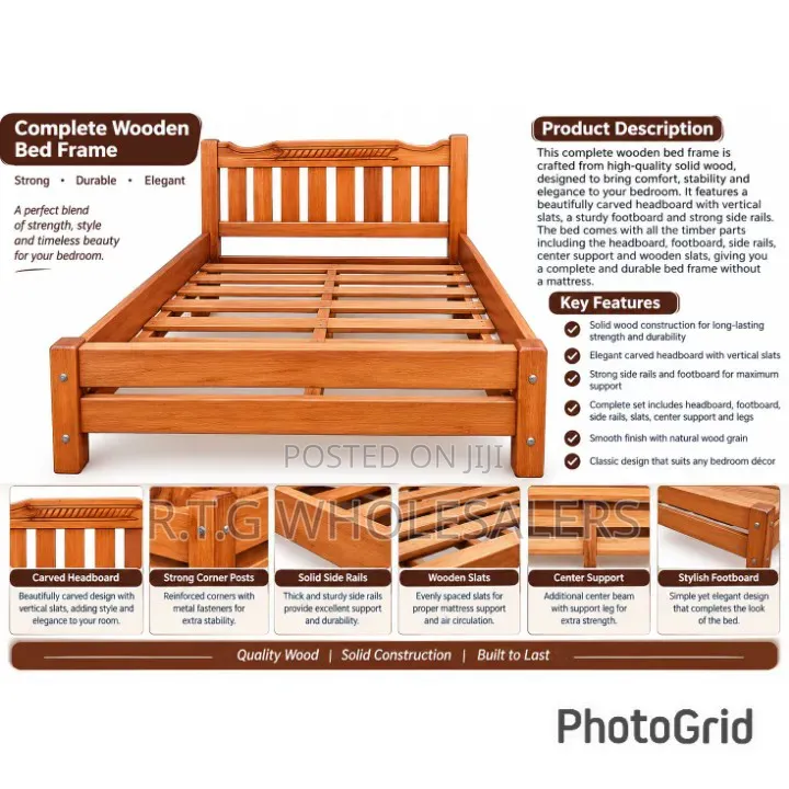 Pure Wooden Complete Bed 4*6